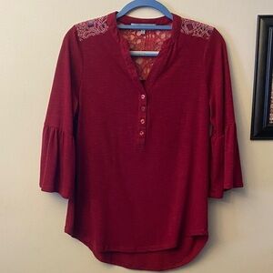 Absolutely Famous Red Blouse with lace detail 1/2 button front